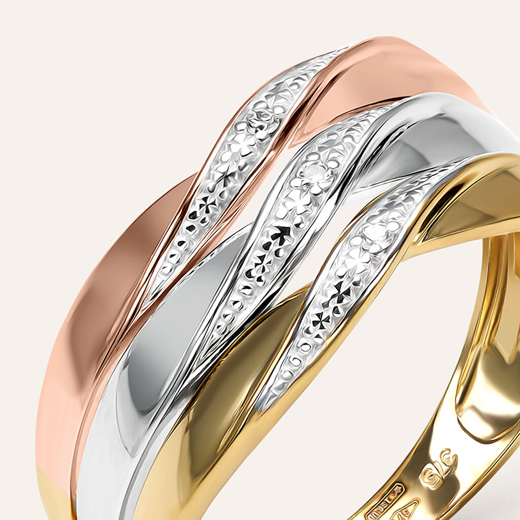 Anello Fascia Sophia Oro Tricolore Giallo / Bianco / Rosa Diamante