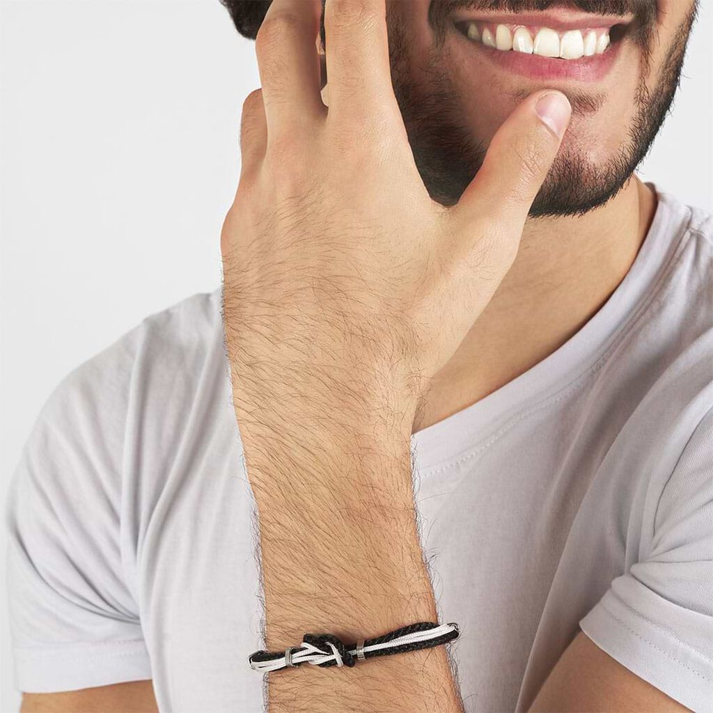 Bracciale in acciaio e corda - Bracciali Uomo | Stroili