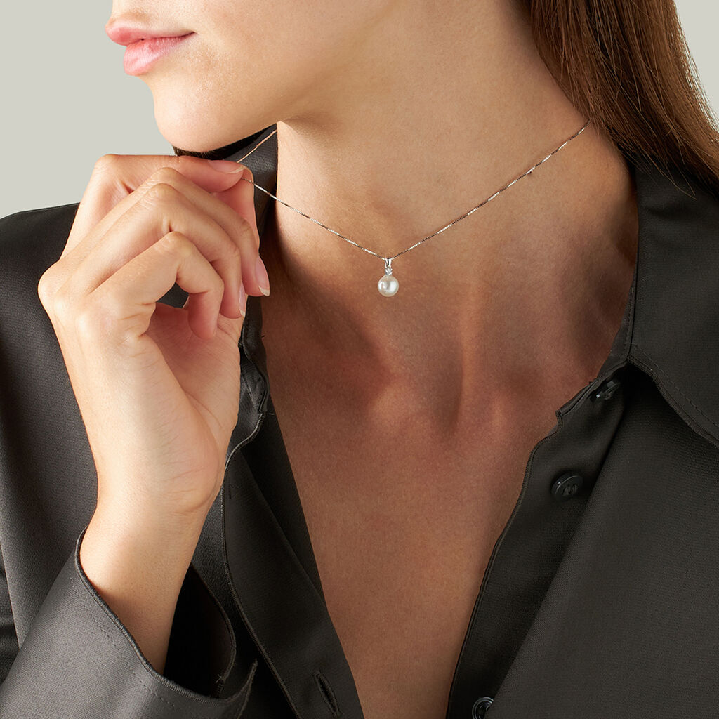 Collana Gabrielle Oro Bianco Perla D'Acqua Dolce Cubic Zirconia - Collane Donna | Stroili
