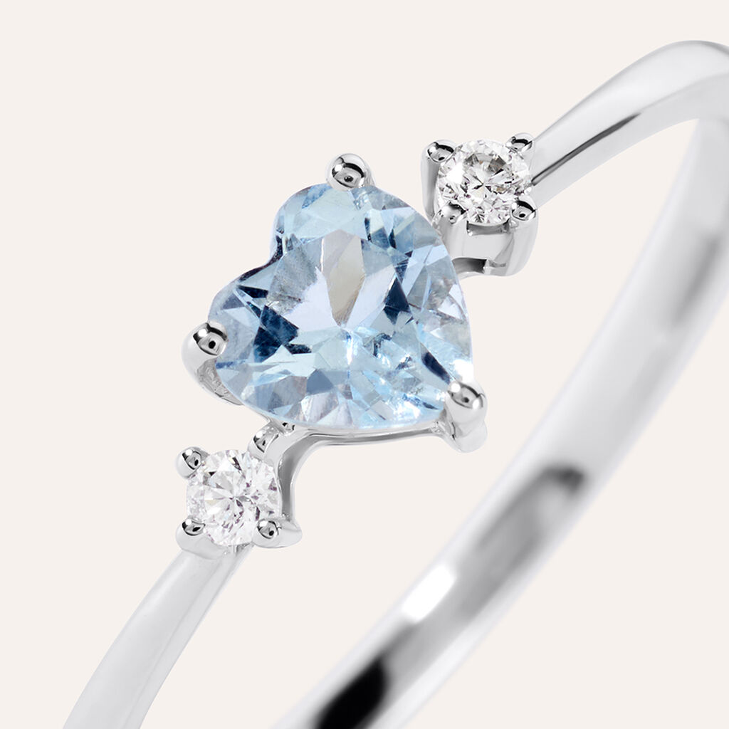 Anello Solitario Acquamarina Oro Bianco Acquamarina Diamante