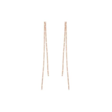 Orecchini pendenti a due fili in metallo rosato con strass - Orecchini Pendenti Donna | Stroili
