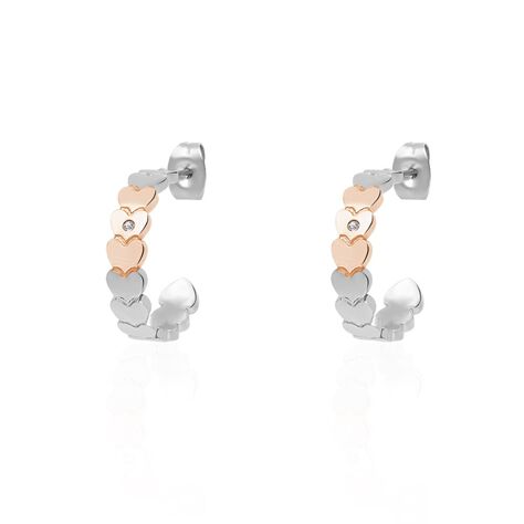 Orecchini a cerchio Lady Chic Acciaio Bicolore Cuore e Cristalli - Orecchini a Cerchio Donna | Stroili