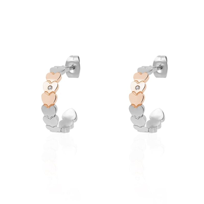 Orecchini a cerchio Lady Chic Acciaio Bicolore Cuore e Cristalli - Orecchini a Cerchio Donna | Stroili