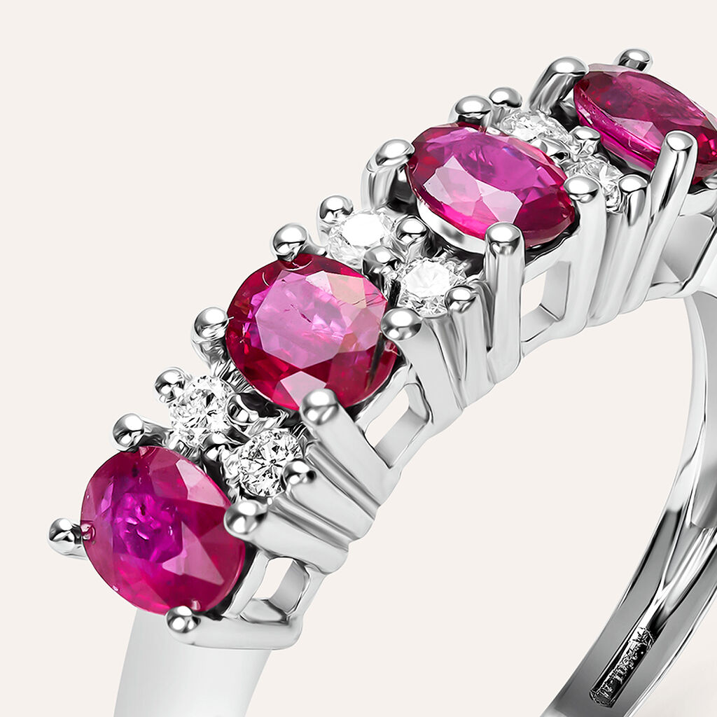 Anello Riviere Elizabeth Crown Oro Bianco Rubino Diamante - Anelli Riviere Donna | Stroili