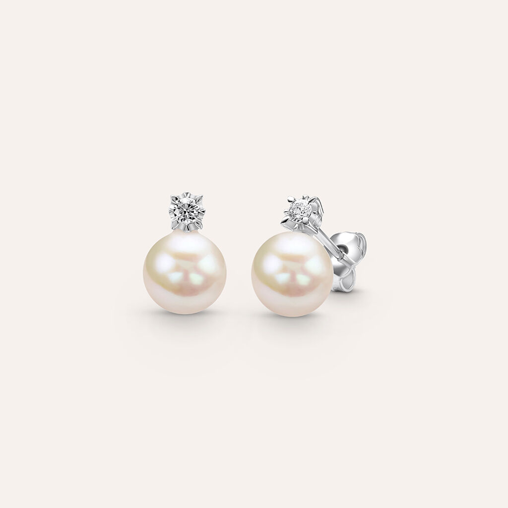 Orecchini Lobo Gold Pearls Oro Bianco Perla D'Acqua Dolce Diamante - Orecchini a Lobo Donna | Stroili