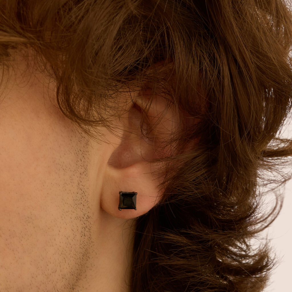 Orecchini Lobo Punto Luce Gentleman Argento Nero Cubic Zirconia