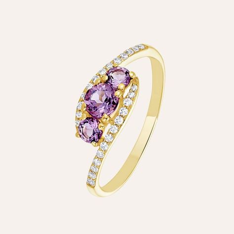 Anello Trilogy Amélie Oro Giallo Ametista Cubic Zirconia - Anelli con Pietre Donna | Stroili