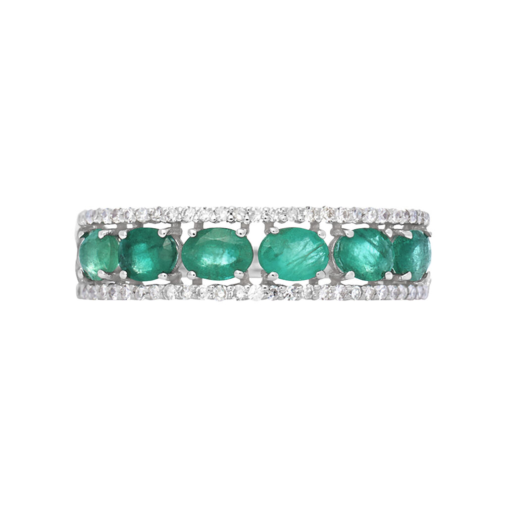 Anello Fascia Elizabeth Crown Oro Bianco Smeraldo Diamante - Anelli con Pietre Donna | Stroili