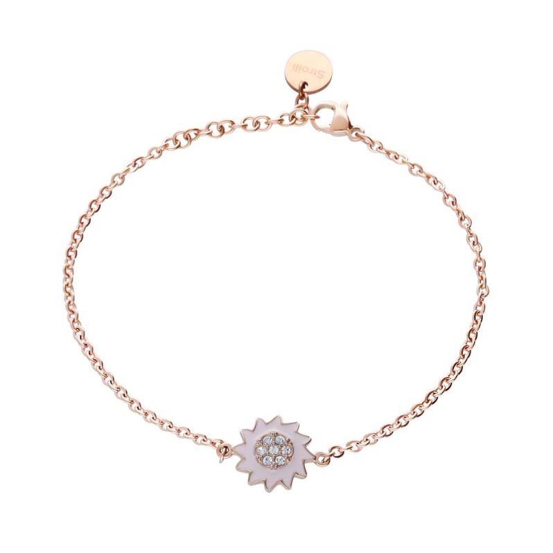 Bracciale in acciaio rosato con fiore rosa e strass - Bracciali Donna | Stroili