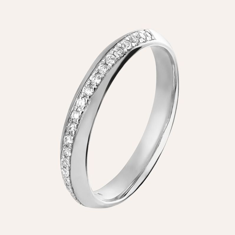 Fede Comoda Semi-eternity 3 mm Oro Bianco Diamante - Anelli con Incisione Donna | Stroili