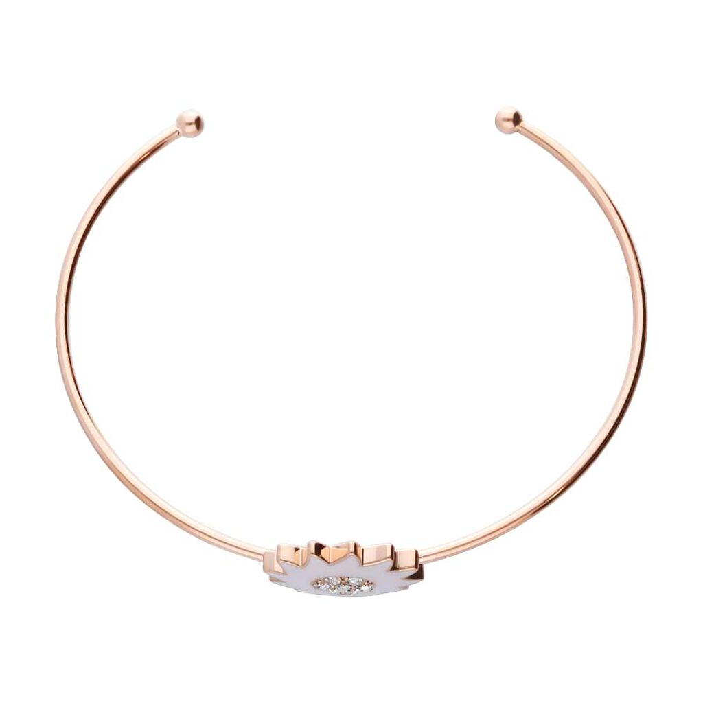 Bangle in acciaio rosato con fiore rosa con strass - Bracciali Donna | Stroili
