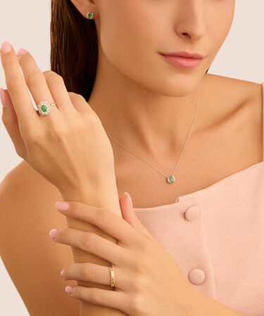 Anello Solitario Elizabeth Crown Oro Bianco Smeraldo Diamante