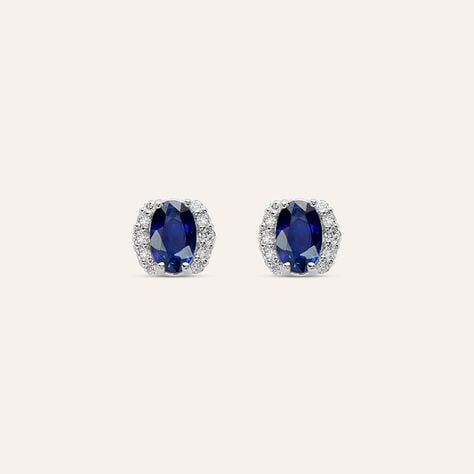 Orecchini Lobo Punto Luce Elizabeth Crown Oro Bianco Zaffiro Diamante - Orecchini a Lobo Donna | Stroili