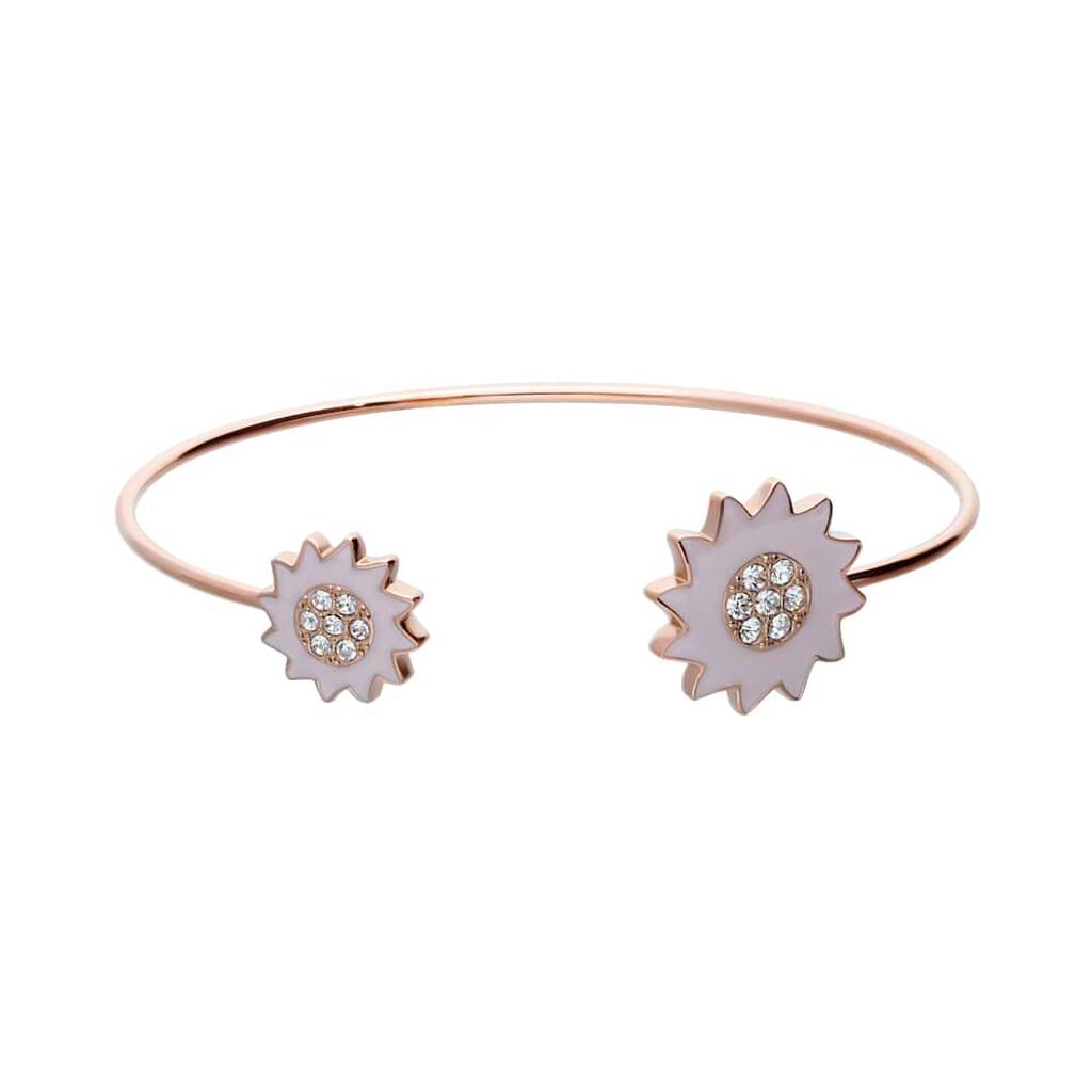 Bangle con fiori rosa in acciaio rosato e strass - Bracciali Donna | Stroili