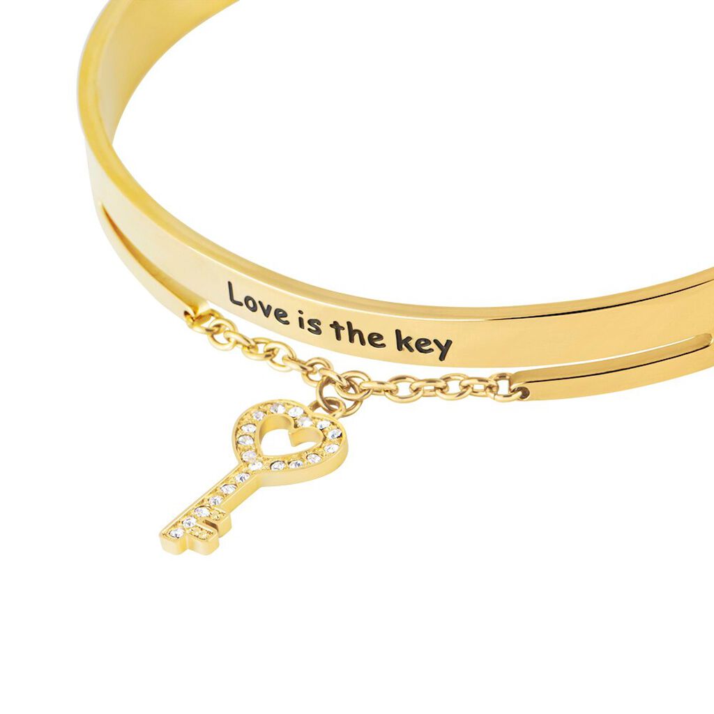 Bangle Lady Message Acciaio Dorato Cristallo - Bracciali Rigidi Donna | Stroili