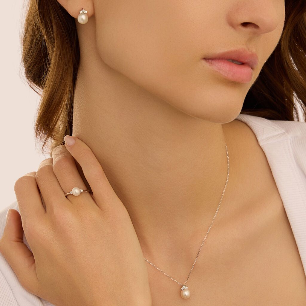 Collana Gold Pearls Oro Bianco Perla D'Acqua Dolce Diamante - Gioielli Donna | Stroili