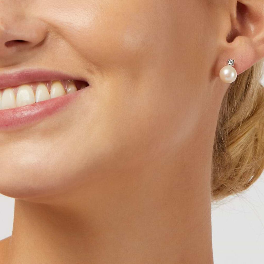 Orecchini Lobo Gold Pearls Oro Bianco Perla D'Acqua Dolce Diamante - Orecchini a Lobo Donna | Stroili