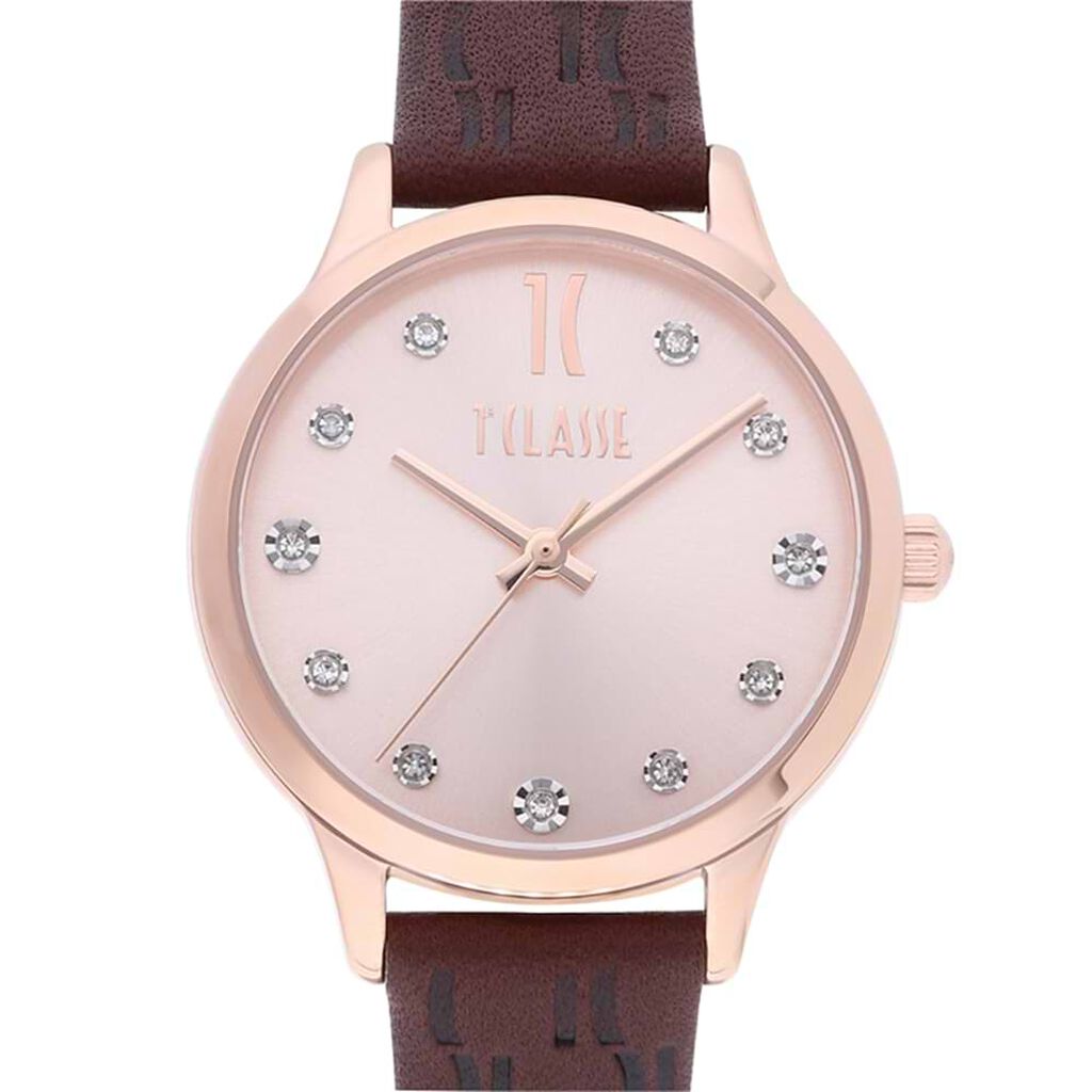 Orologio linea Formentera solo tempo cinturino in pelle marrone e cassa rose gold