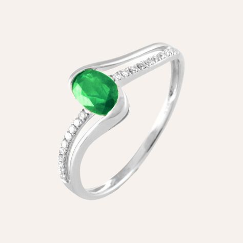 Anello Charlotte Oro Bianco Smeraldo Diamante - Anelli con Pietre Donna | Stroili