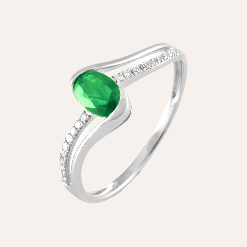 Anello Charlotte Oro Bianco Smeraldo Diamante - Anelli con Pietre Donna | Stroili