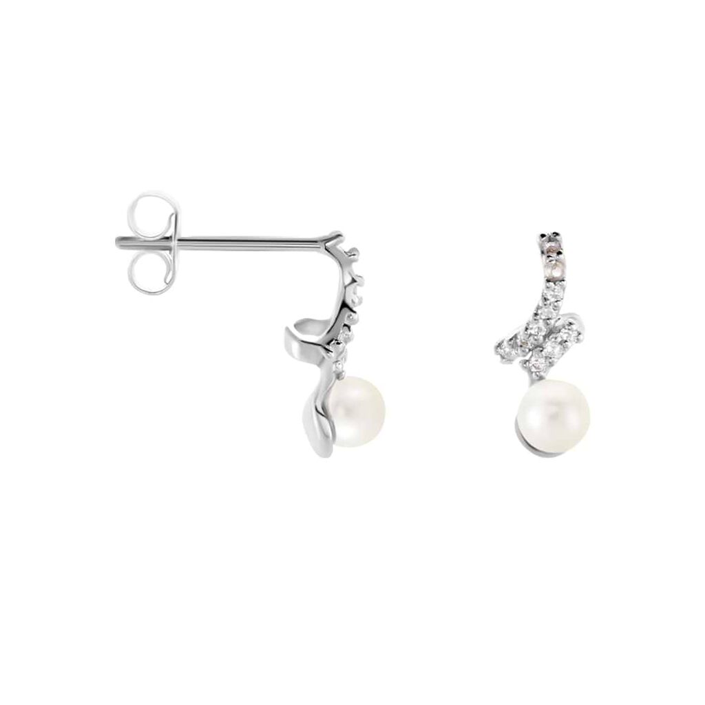 Orecchini Lobo Silver Pearls Argento Rodiato Perla sintentica Cubic Zirconia