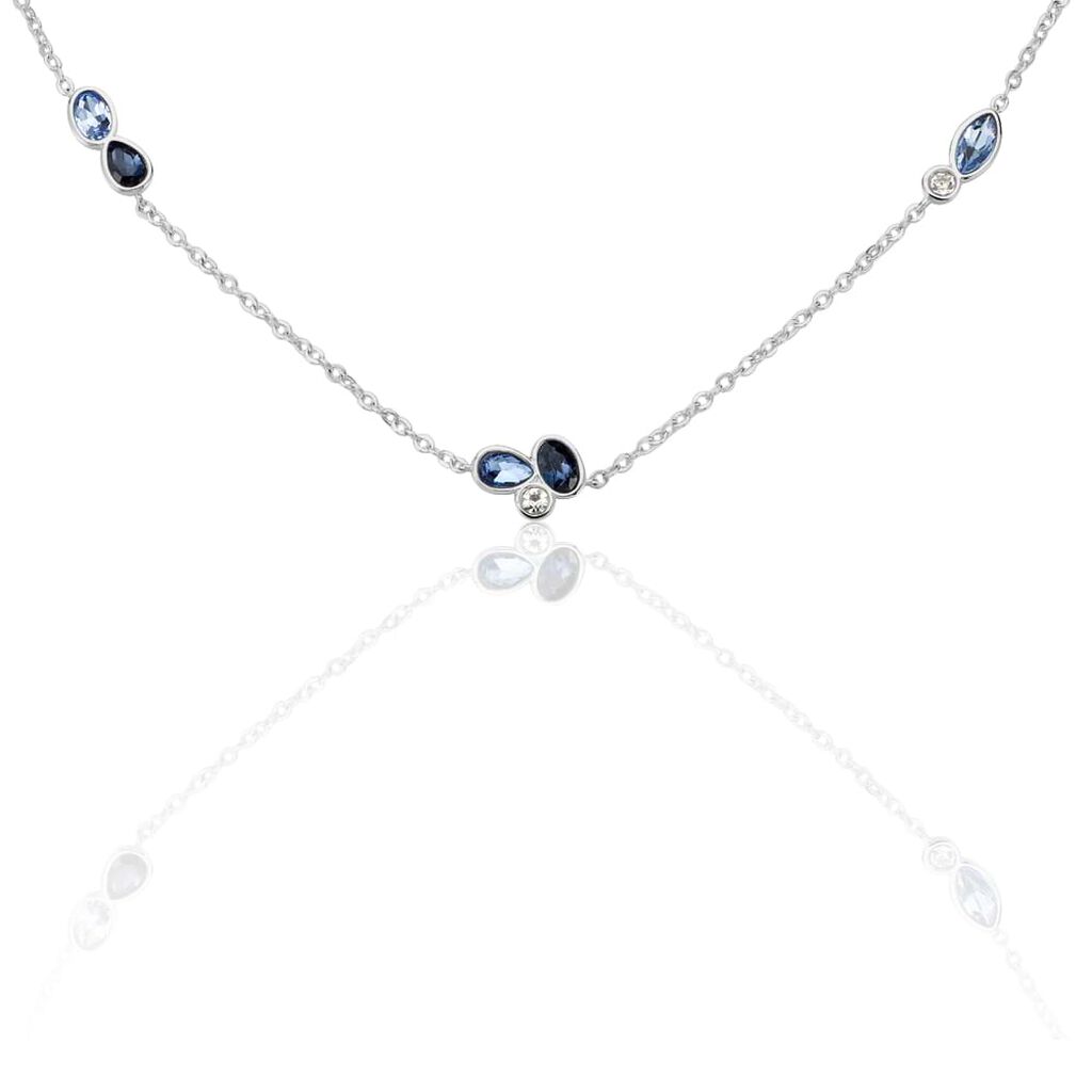 Collana in metallo rodiato e pietre colore blu
