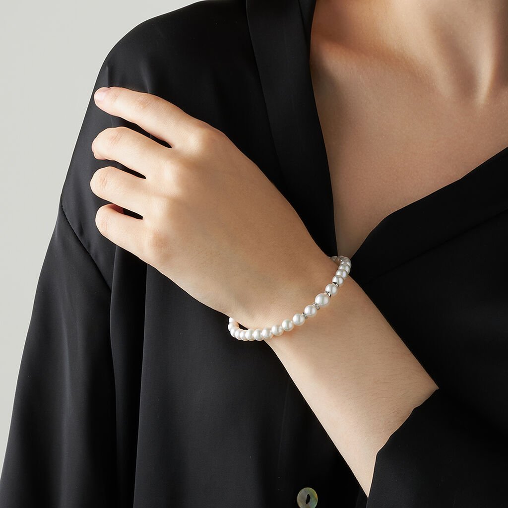 Bracciale Gold Pearls Oro Bianco Perla D'Acqua Dolce Diamante - Gioielli Donna | Stroili