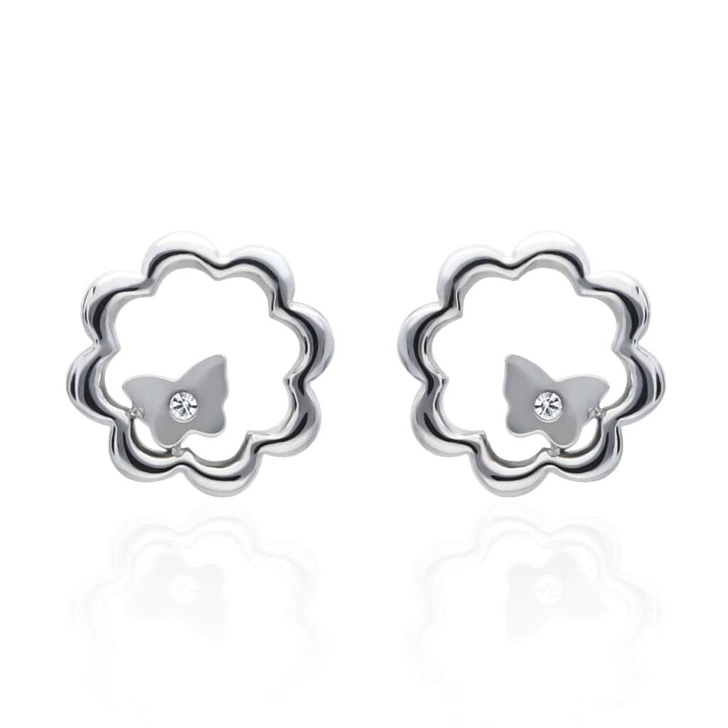 Orecchini a lobo fiore con strass in acciaio silver - Orecchini a Lobo Donna | Stroili