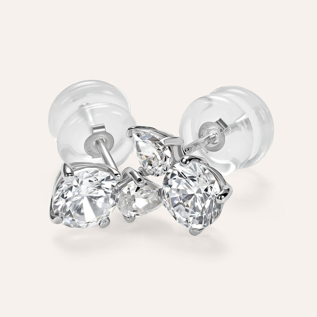 Orecchini Lobo Doppio Punto Luce Claire Oro Bianco Cubic Zirconia