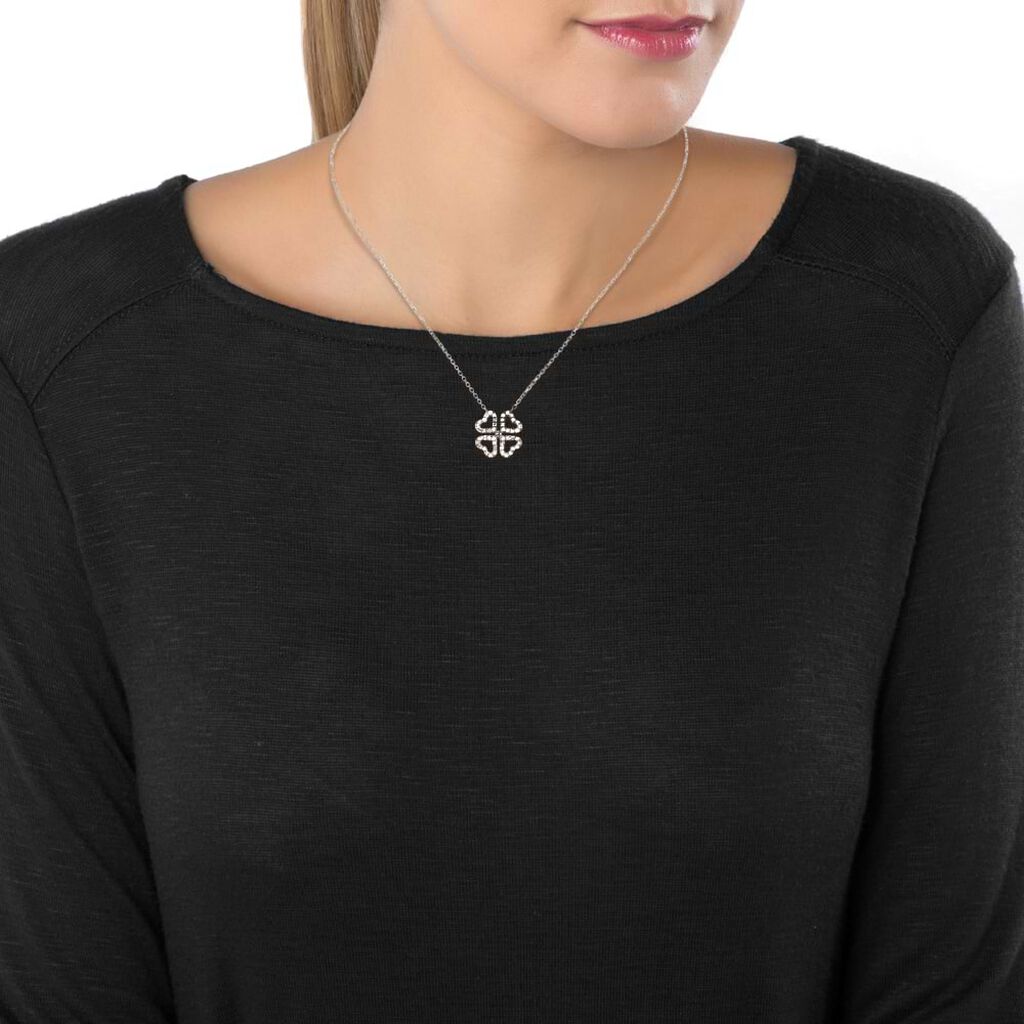 Collana in oro bianco e diamanti 0.14 ct con ciondolo Quadrifoglio - Collane Donna | Stroili