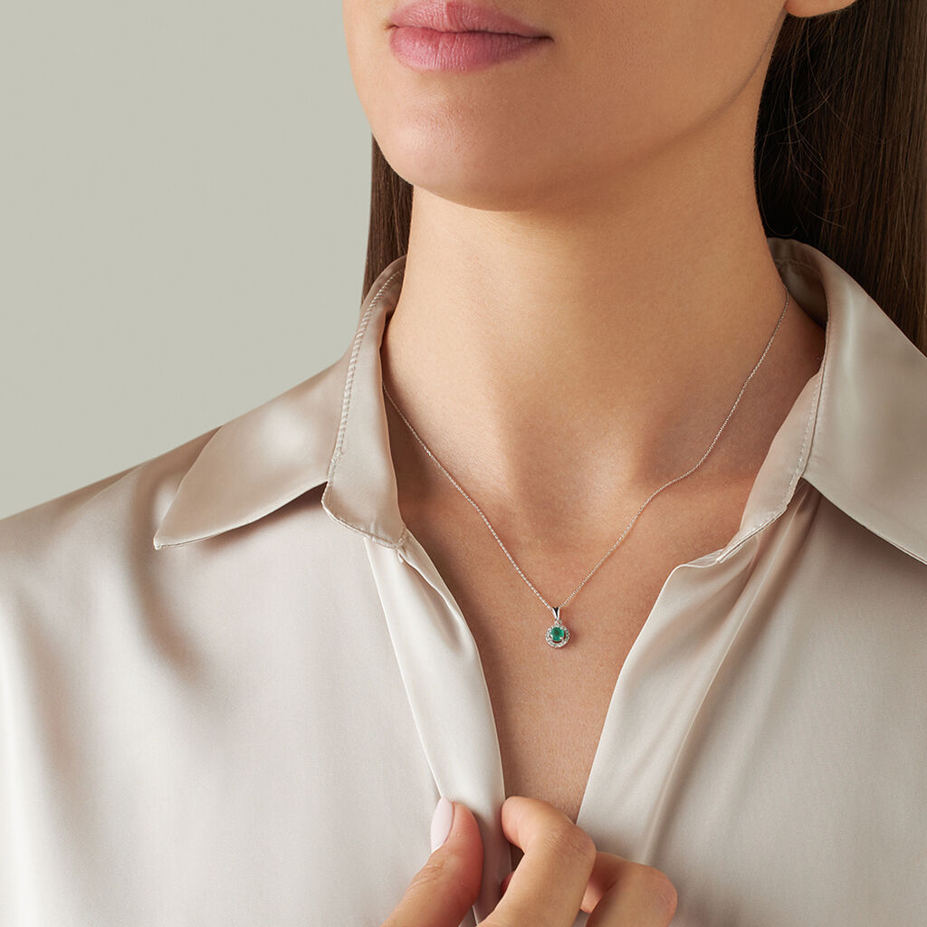 Collana Punto Luce Charlotte Oro Bianco Smeraldo Diamante - Collane Choker Donna | Stroili