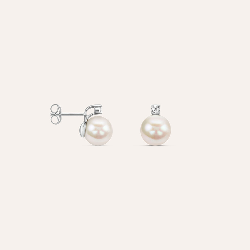Orecchini Lobo Silver Pearls Argento Rodiato Perla sintentica Cubic Zirconia - Orecchini a Lobo Donna | Stroili