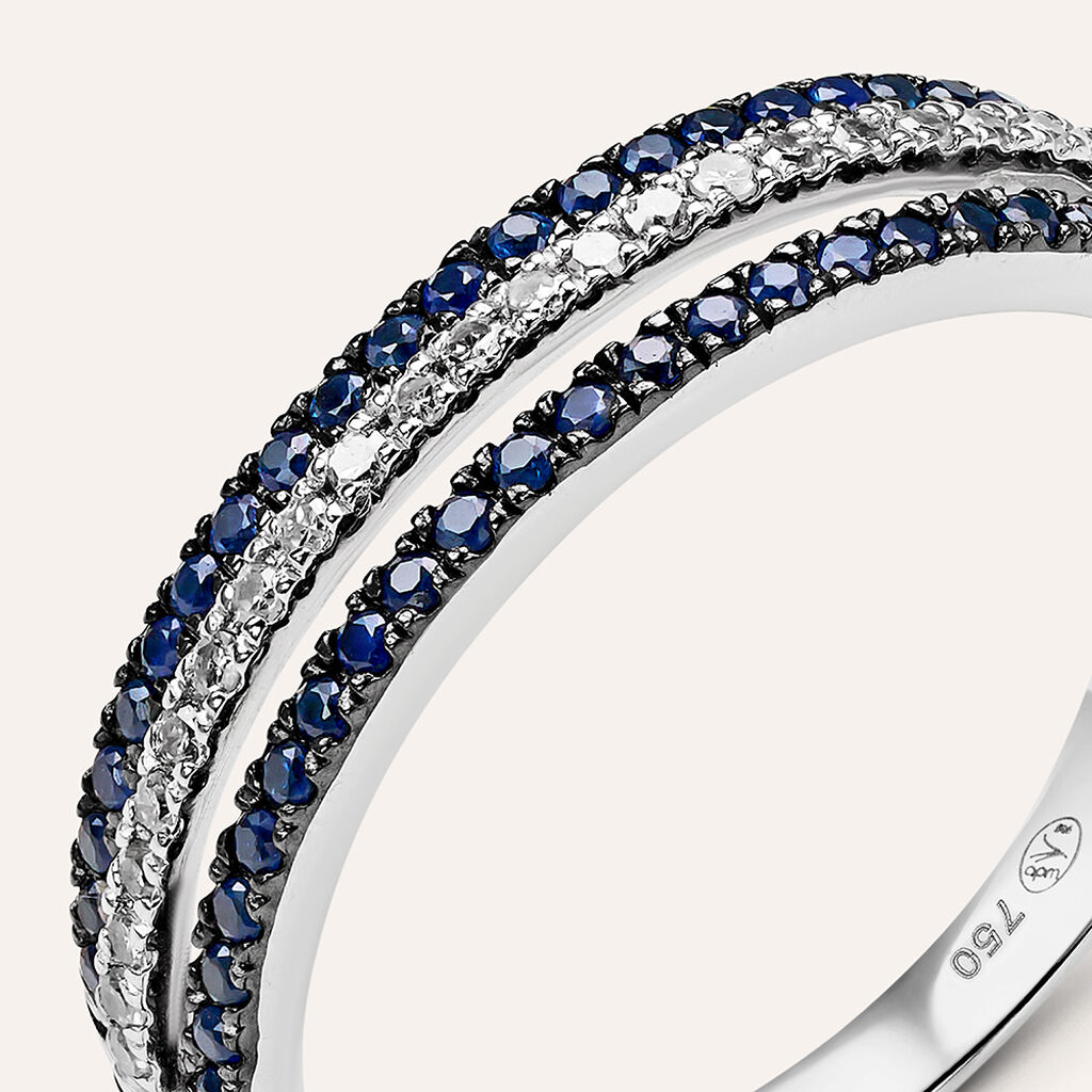 Anello Fascia Elizabeth Crown Oro Bianco Zaffiro Diamante