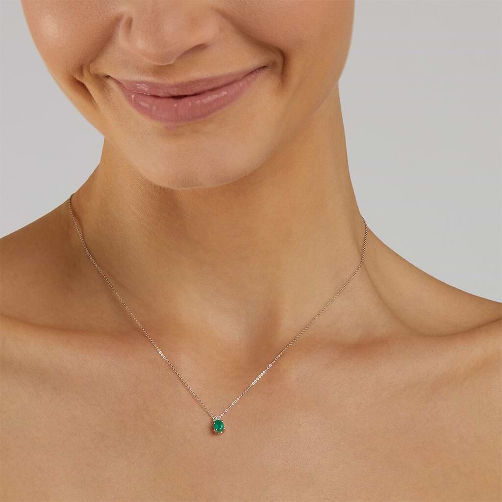 Collana Punto Luce Elizabeth Crown Oro Bianco Smeraldo Diamante - Collane Punto Luce Donna | Stroili