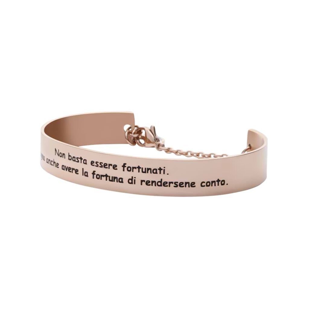 Bangle Non basta essere fortunati. Bisogna anche avere la fortuna di rendersene conto in acciaio rosato - Bracciali Donna | Stroili