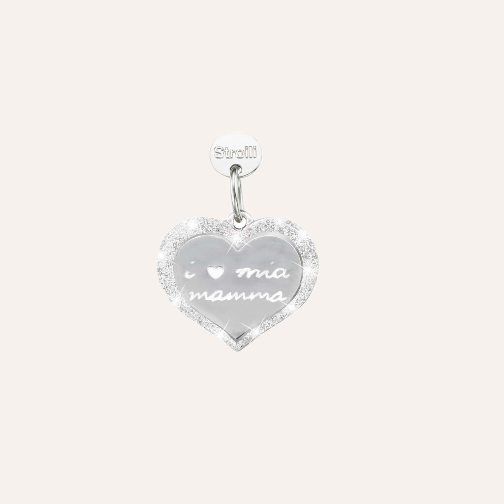 Charm in argento rodiato e glitter
