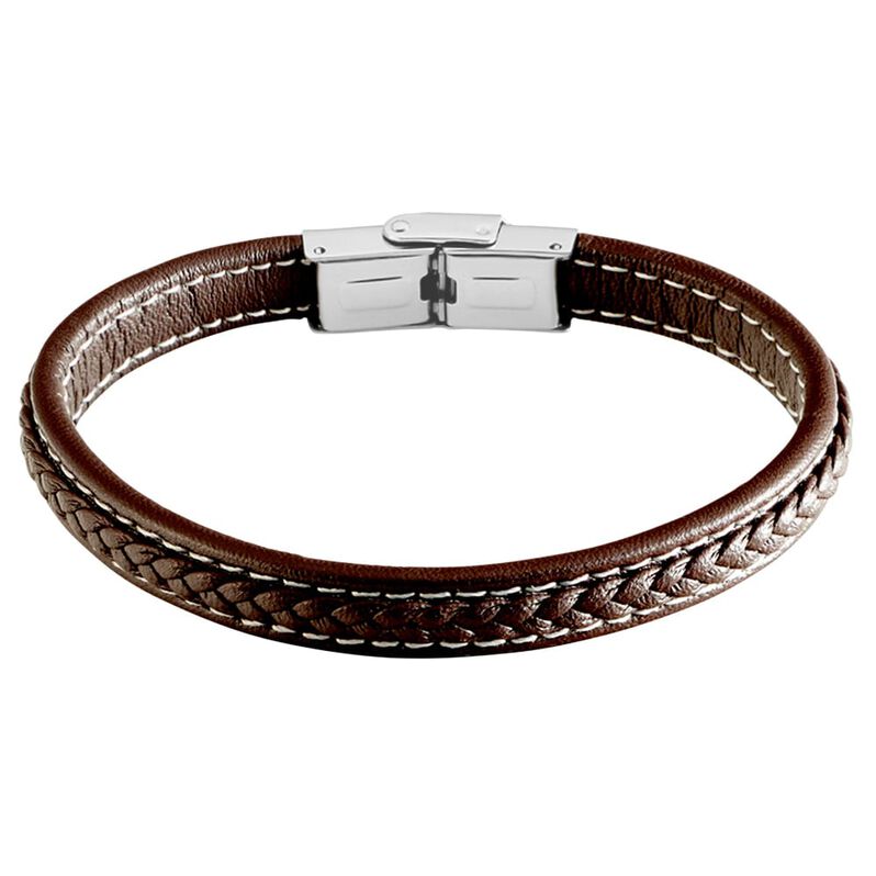 Bracciale in acciaio e pelle - Bracciali Uomo | Stroili