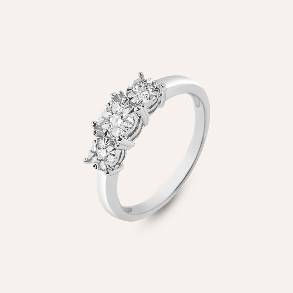 Anello Trilogy Petali Oro Bianco Diamante