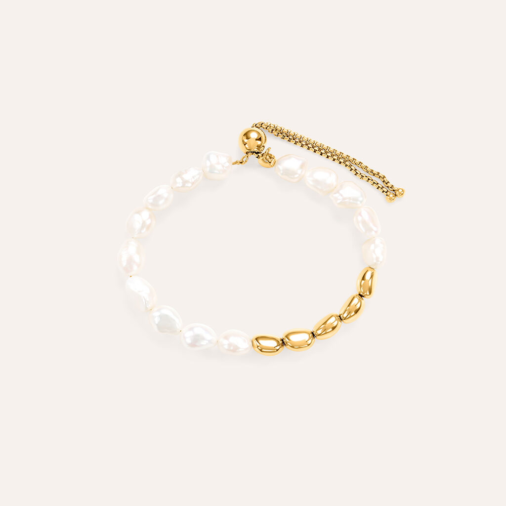 Bracciale Radiance Acciaio Dorato Perla D'Acqua Dolce