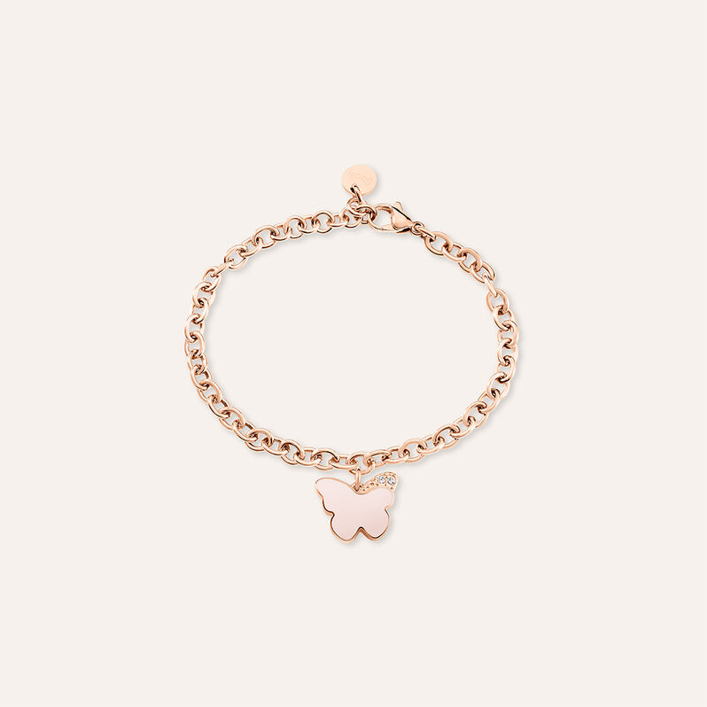 Bracciale Lady Sweet Acciaio Rosato Farfalla e Cristalli - Bracciali Donna | Stroili