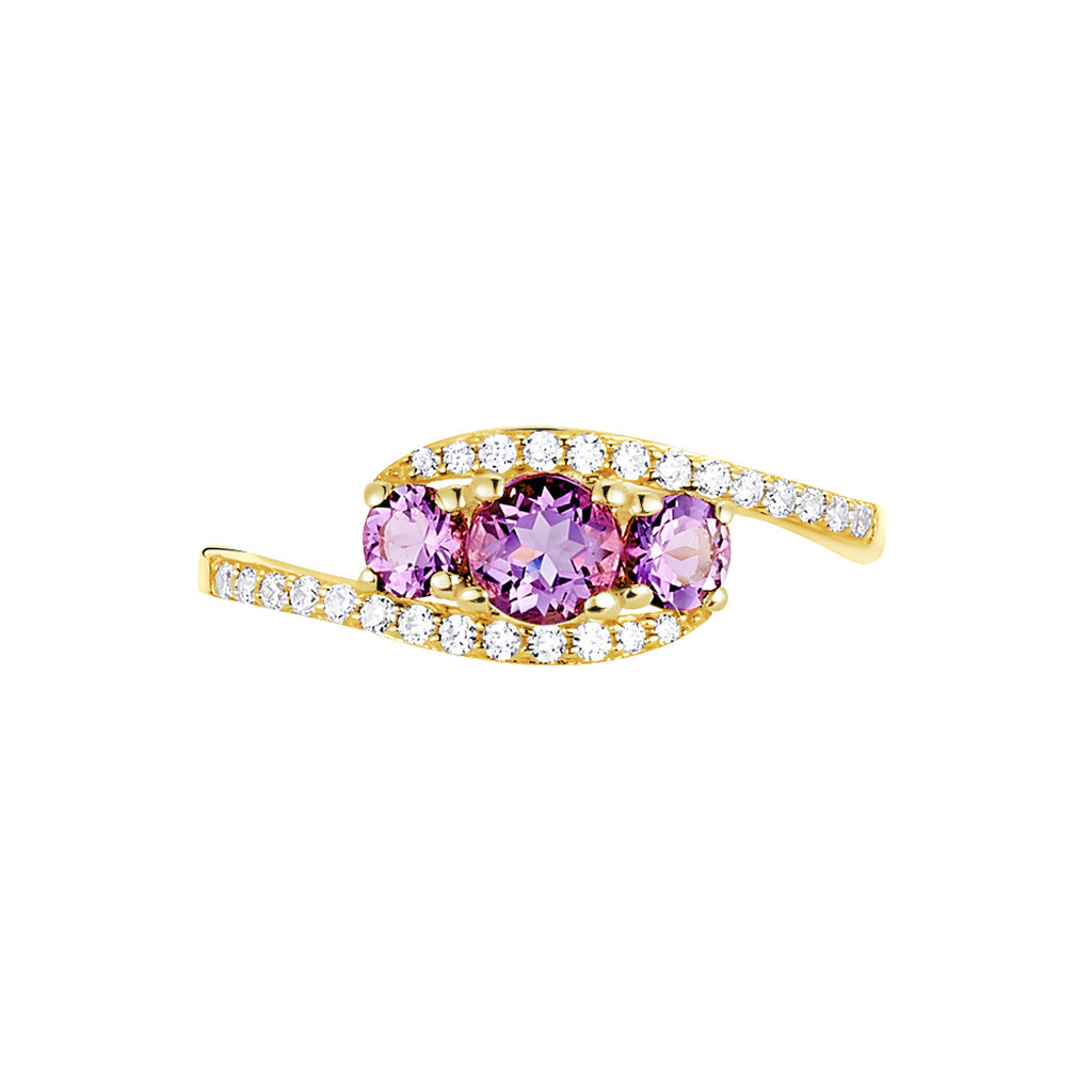 Anello Trilogy Am&eacute;lie Oro Giallo Ametista Cubic Zirconia