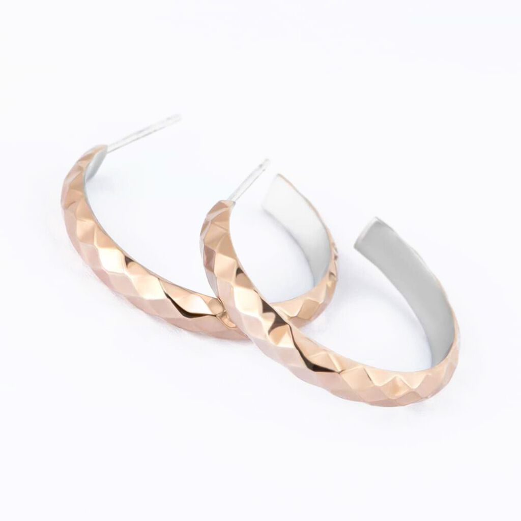 Orecchini a cerchio Lady Code Acciaio Bicolore Diamantato - Orecchini a Cerchio Donna | Stroili