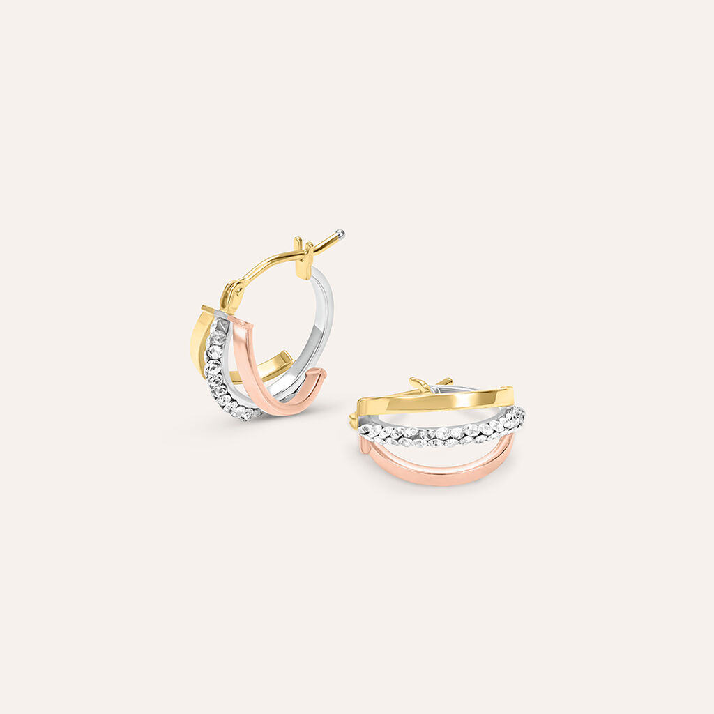 Orecchini A Cerchio Toujours Oro Tricolore Cristallo - Orecchini a Cerchio Donna | Stroili