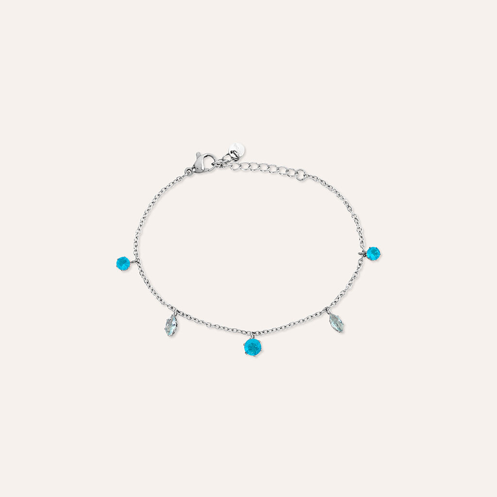 Bracciale Acciaio Cristallo Azzurro 16+3cm