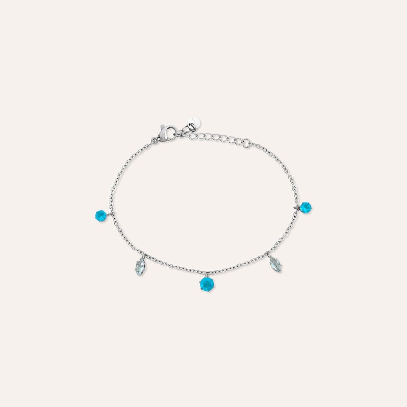 Bracciale Acciaio Cristallo Azzurro 16+3cm - Bracciali Donna | Stroili