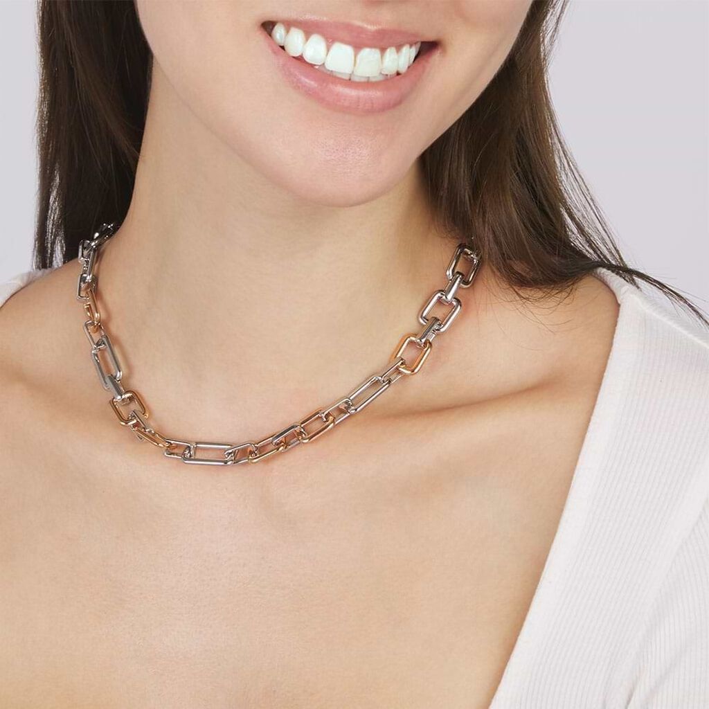 Catena Lady Code Acciaio Bicolore Bianco / Rosa - Collane Catena Donna | Stroili