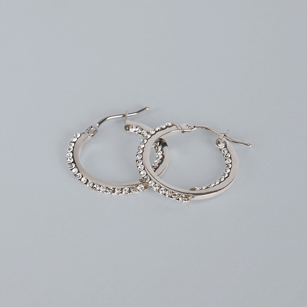Orecchini A Cerchio Toujours Oro Bianco Cristallo - Orecchini a Cerchio Donna | Stroili