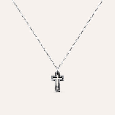 Collana Man Code Acciaio Bicolore Bianco / Nero Cristallo