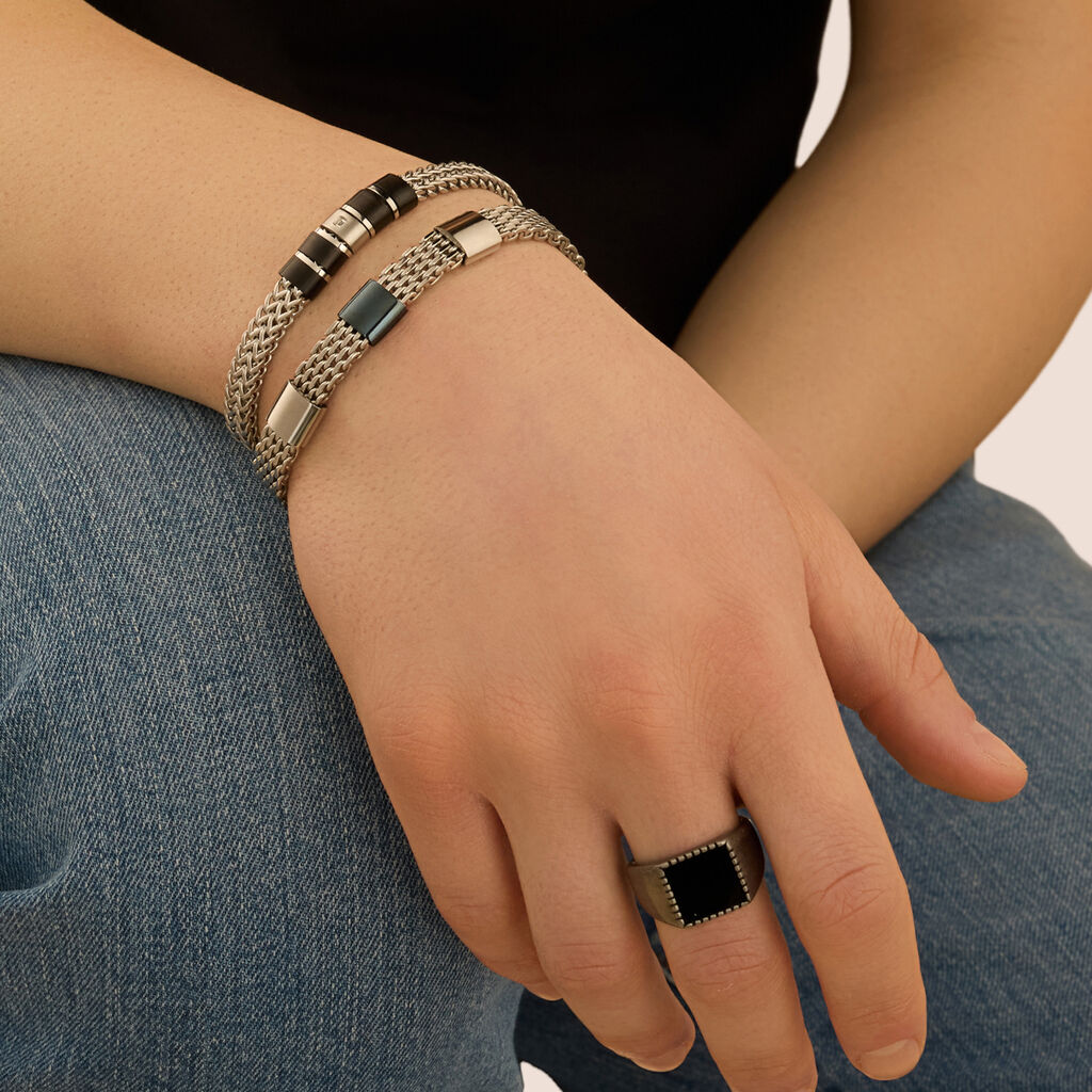 Bracciale Man Code Acciaio Bicolore Bianco / Nero