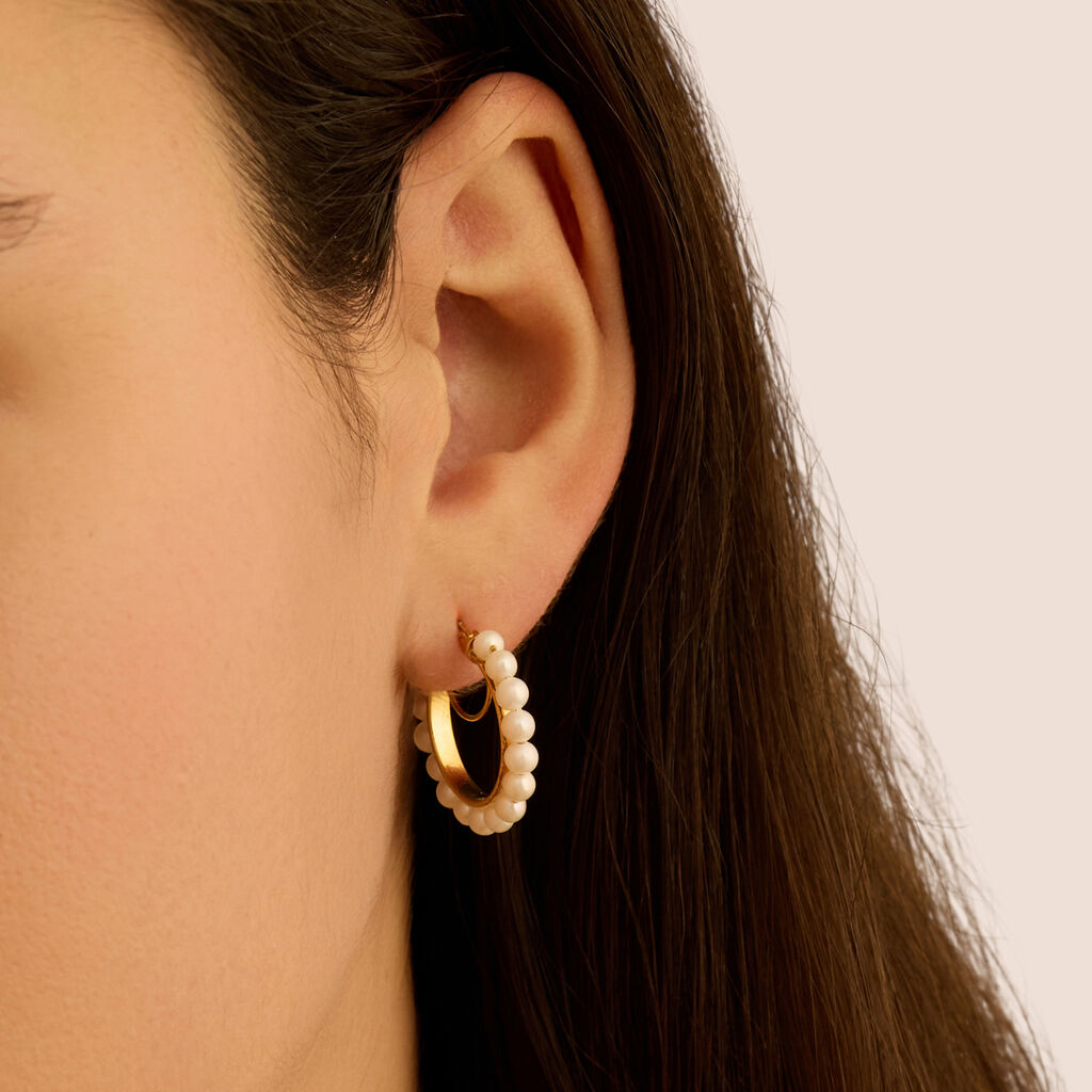 Orecchini A Cerchio Gabrielle Oro Giallo Perla D'Acqua Dolce
